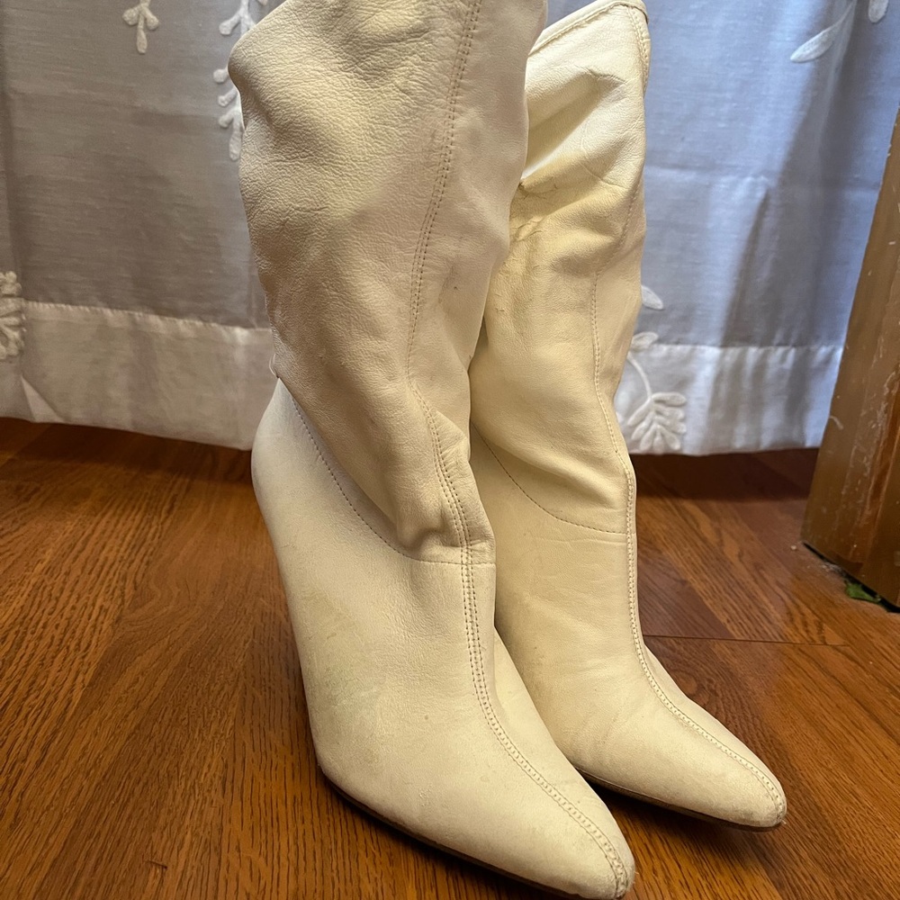 Women's White Leather Boots